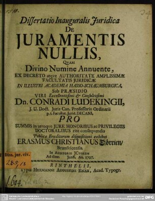 Dissertatio Inauguralis Iuridica De Iuramentis Nullis