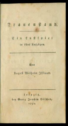 Frauenstand : Ein Lustspiel in fünf Aufzügen