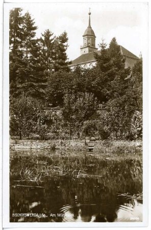 Bischofswerda. Am Mühlteich, im Hintergrund die Christuskirche