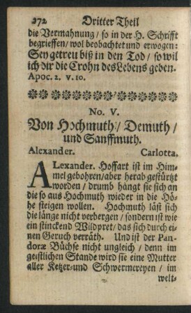 No. V. Von der Hochmuth/ Demuth/ und Sanffmuth.