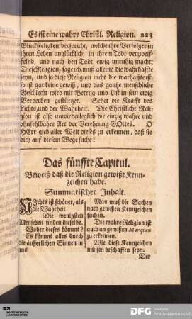 Das fünffte Capitul. Beweiß daß die Religion gewiße Kennzeichen habe.
