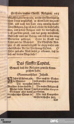 Das fünffte Capitul. Beweiß daß die Religion gewiße Kennzeichen habe.