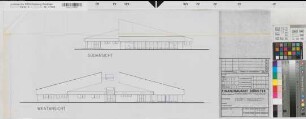 Münster (Münster) Portsmouth-Kaserne Neubau der Mannschaftsküche mit Speiseraum Süd- und Westansicht 1983 1 : 100 38 x 92 Pause Finanzbauamt Münster