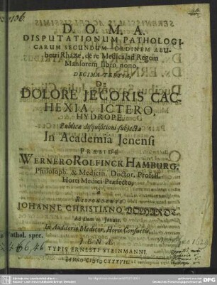 4: De Dolore Jecoris Cachexia, Ictero, Hydrope