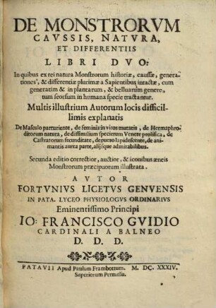 De Monstrorum natura, caussis et differentiis : libri duo
