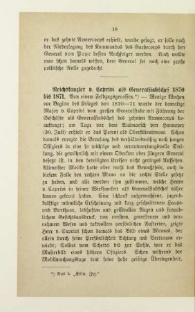 Reichskanzler v. Caprivi als Generalstabschef 1870 bis 1871