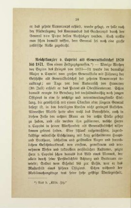 Reichskanzler v. Caprivi als Generalstabschef 1870 bis 1871
