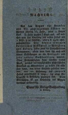 Argus : eine Zeitschrift für Franken und die angrenzenden Länder. 2, [2] = 1,2. 1803