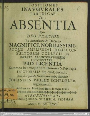 Positiones Inaugurales Iuridicae De Absentia