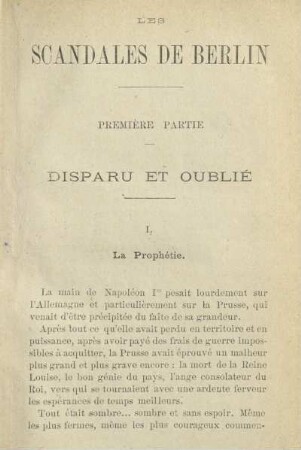 I. La Prophétie