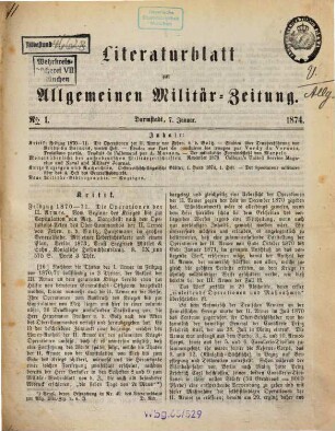 Allgemeine Militär-Zeitung. Literaturblatt zur Allgemeinen Militärzeitung. 1874