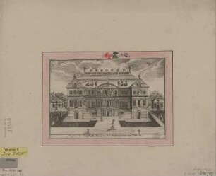 Ansicht des Palais im Großen Garten zu Dresden, Kupferstich, vor 1782 : Prospect des Churfürstl. Palais von dem Grossen Garden bey Dresden / [F. G. Schlitterlau sc.] - [Dresden] , [vor 1782]. - 1 Kunstbl. : Kupferst. ; 21 x 14 cm