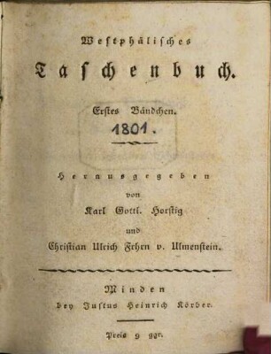 Westphälisches Taschenbuch für das Jahr .... 1. 1801