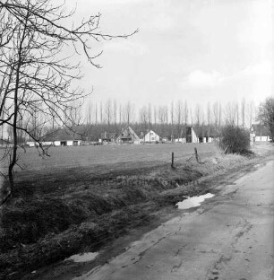 Tremsbüttel-Dorf: Schloßstraße: Straßengraben, Zaun: Koppel: im Hintergrund Neubaugebiet Kiebitzmoor