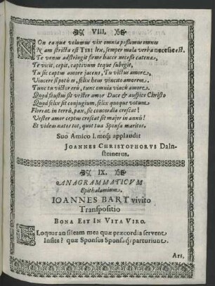 IX. Anagrammaticum Epithalamium.