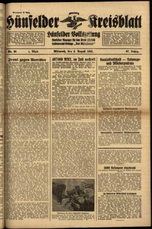 Erste Ausgabe vom Mittwoch, den 06. August 1941.