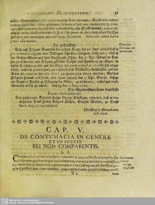 Cap. V. De Contumacia In Genere Et In Specie Rei Non Comparentis