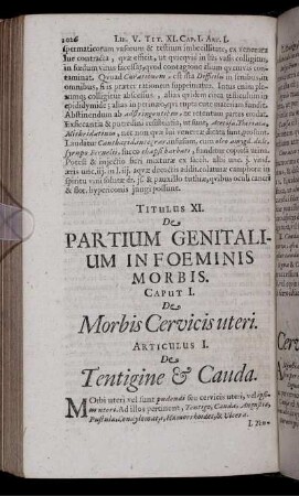 Titulus XI. De Partium Genitalium In Foeminis Morbis