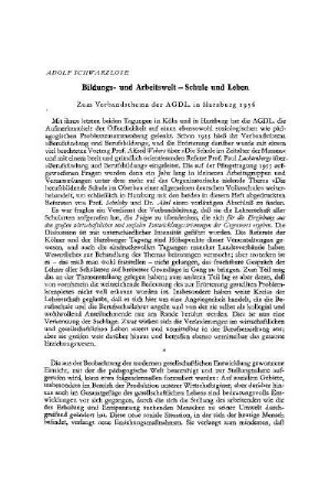 Bildungs- und Arbeitswelt - Schule und Leben