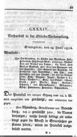 134. Sitzung, Stuttgart, 14.6.1816