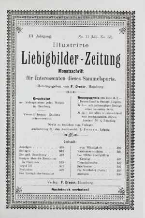 III. Jahrgang. No. 11 (Lfd. No. 35). (Hamburg, 1. November 1898.)