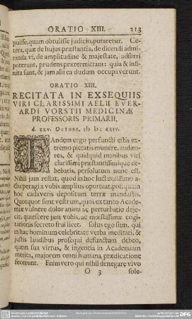 Oratio XIII. Recitata In Exsequiis Viri Clarissimi Aelii Everardi Vorstii Medicinae Professoris Primarii