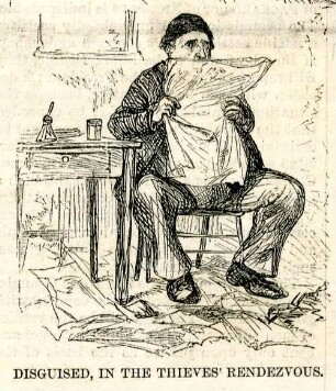Disguised, in the thieves' rendezvous : Tweed sitzt in einem Zimmer und liest eine Zeitung