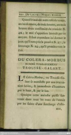 Du Colera-Morbus Nommé Vulgairement Trousse-Galant