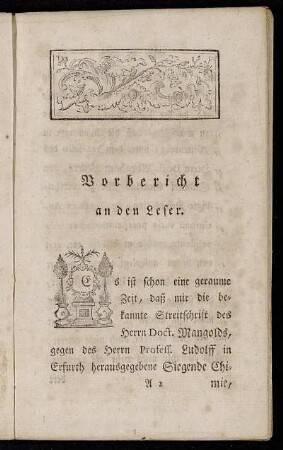 Vorbericht an den Leser.