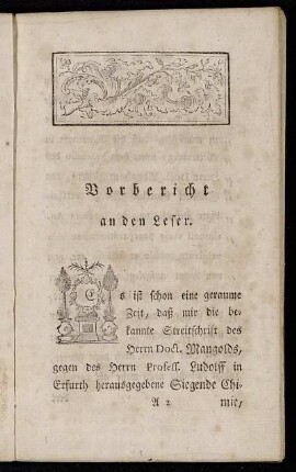 Vorbericht an den Leser.
