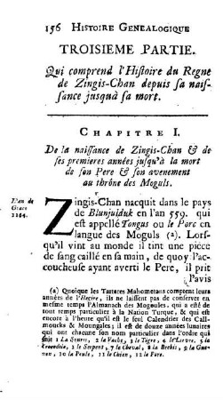Chapitre I. De la naissance de Zingis-Chan & de ses premieres années jusqu'à la mort de son Pere & son avenement au thrône des Moguls