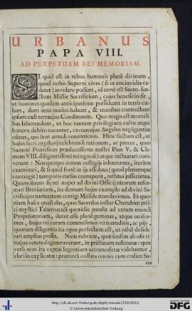 Urbanus Papa VIII. Ad Perpetuam Rei Memoriam.