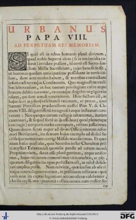 Urbanus Papa VIII. Ad Perpetuam Rei Memoriam.