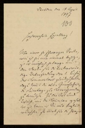 100: Brief von Heinrich Börner an Gottlieb Planck, Dresden, 18.4.1897