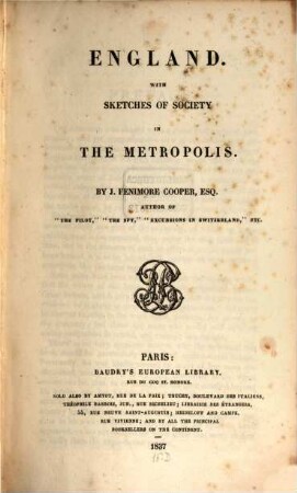England : with sketches of society in the metropolis