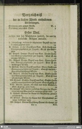 Verzeichniß der in diesem Werke enthaltenen Abtheilungen