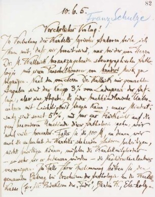 Brief an den Verlag Franz Schulze, Berlin