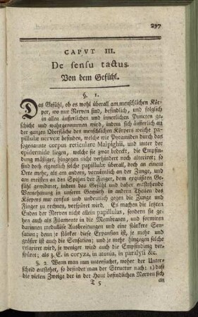 Caput III. De sensu tactus. = Von dem Gefühl.