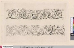 [Zwei Ornamentfriese, das obere mit vier Putti, das untere mit Merkur in einer Kartusche]