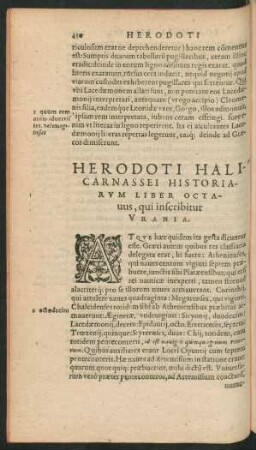Herodoti Halicarnassei Historiarum Liber Octavus, qui inscribitur Urania.