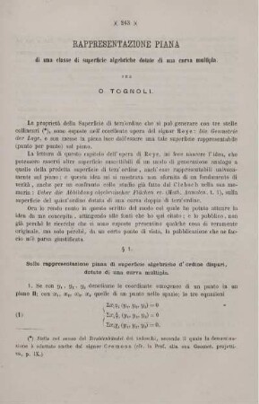 Rappresentazione piana di una classe di superficie algebriche dotate du una curva mutipla.