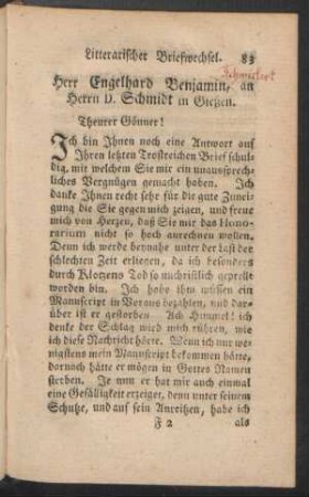 Herr Engelhard Benjamin, an Herrn D. Schmidt in Gießen