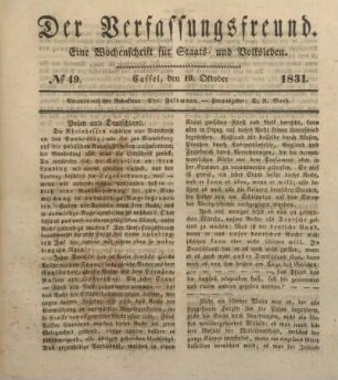 № 49. Cassel, den 19. Oktober 1831.
