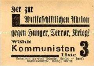 Klebezettel der KPD zur Reichstagswahl 1933