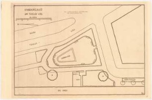 Kinderspielplatz am Tegeler Weg, Berlin-Charlottenburg: Spielplatz mit Sandkasten und umgebenden Straßen im Grundriss 1:250, Maßstabsleiste
