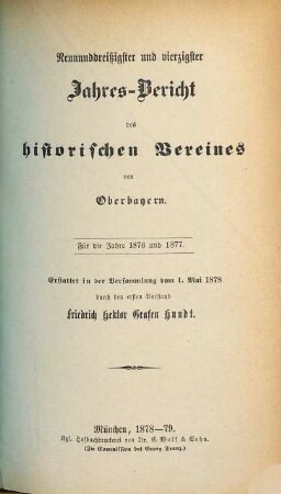 Jahresbericht des Historischen Vereins von Oberbayern. 39/40. 1876/77 (1878/79)