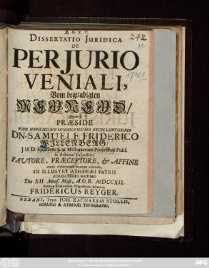 Dissertatio Juridica De Perjurio Veniali