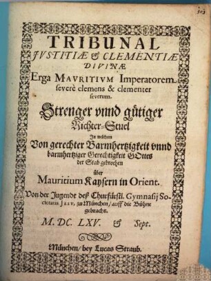 Tribunal Iustitiae ... divinae erga Mauritium imperatorem : [Periocha]