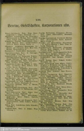 XIII. Vereine, Gesellschaften, Korporationen usw.