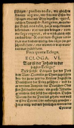 Ecloga. VI. Was ist der Inhalt in der sechsten Ecloga?